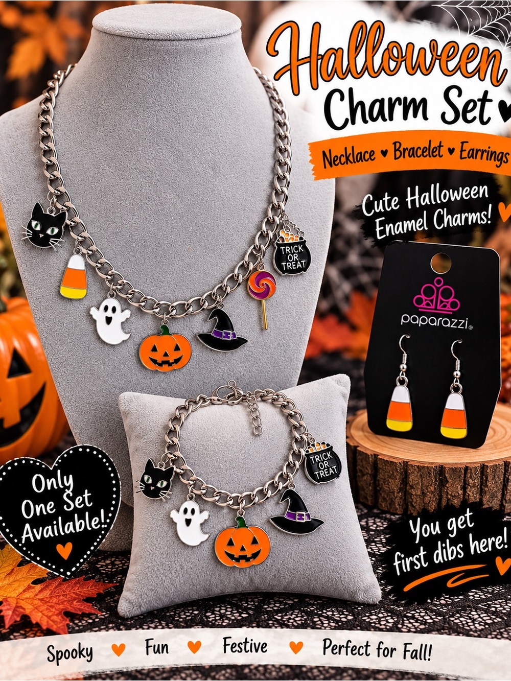 Paparazzi Halloween Charm Jewelry Set - Orange Enamel Charms